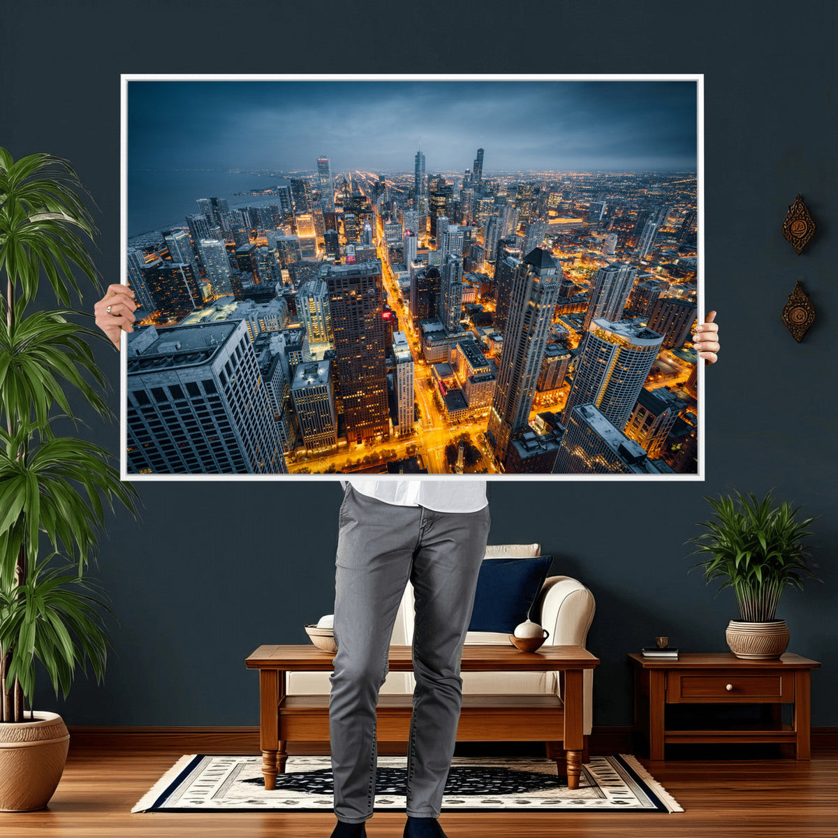 Chicago Wall Art Canvas Print - Chicago City Downtown Night