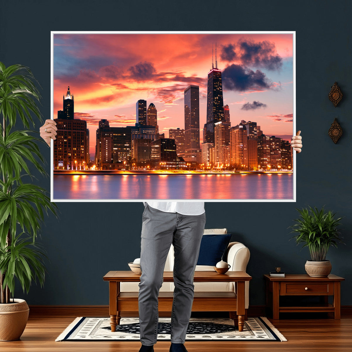 Chicago Wall Art Canvas Print - Chicago City Downtown Night