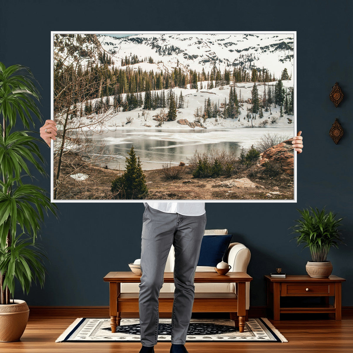 Snowy Mountain Landscape Wall Art Canvas Print, Alpine Pine