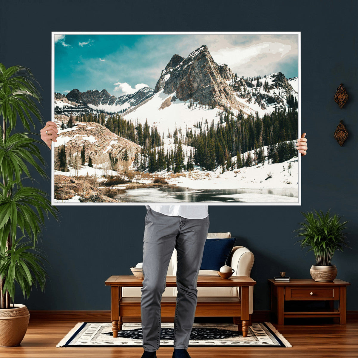 Snowy Mountain Wall Art Canvas Print, Alpine Pine Forest