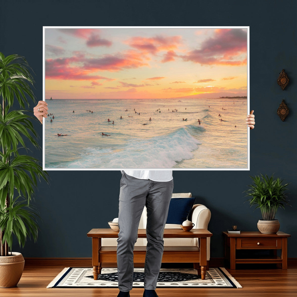 Sunset Beach Wall Art Canvas Print – Soft Coastal
