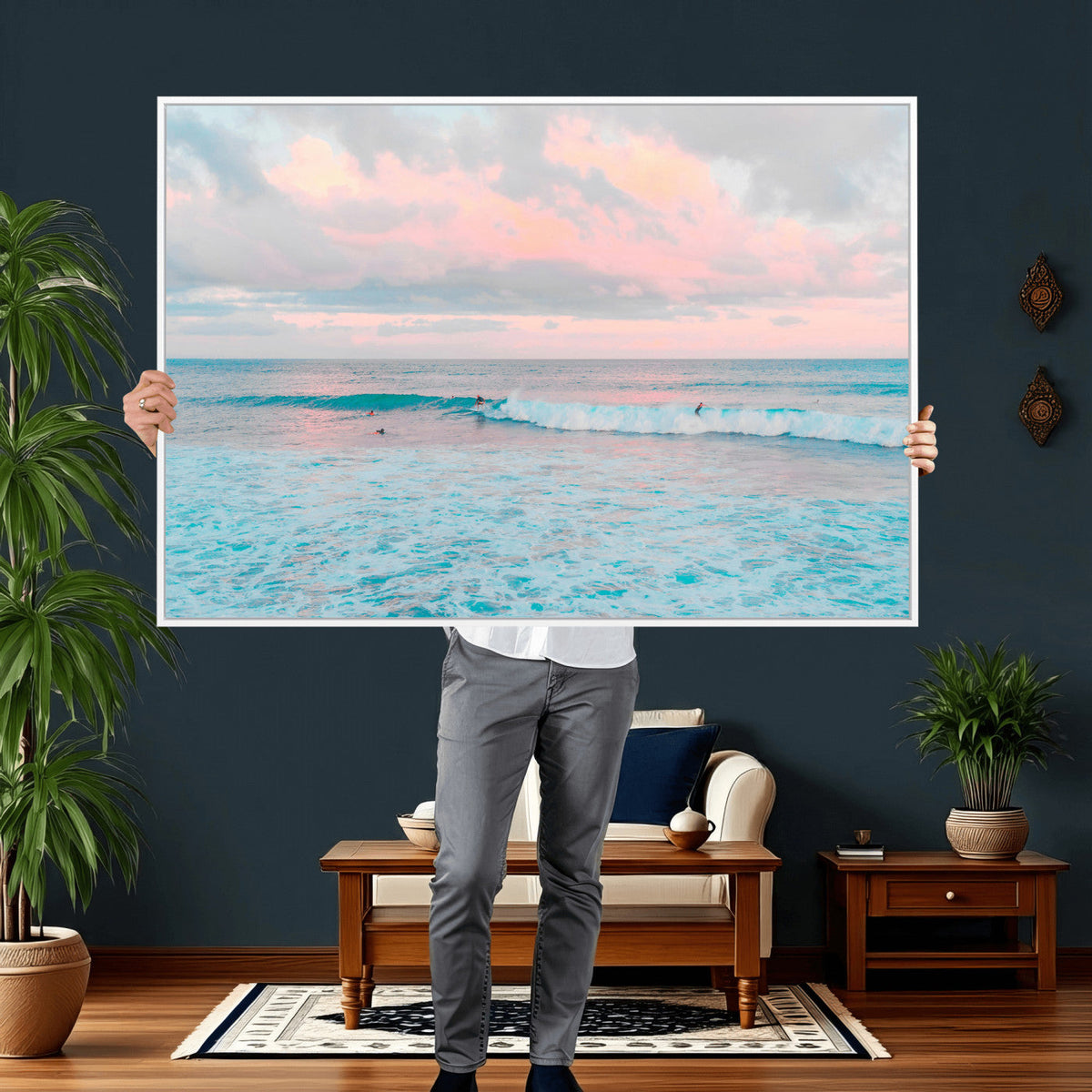 Ocean Wave Wall Art Canvas Print, Pastel Surf Seascape