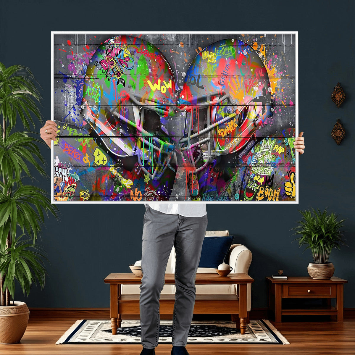 Graffiti Football Helmets Wall Art Canvas Print, Urban