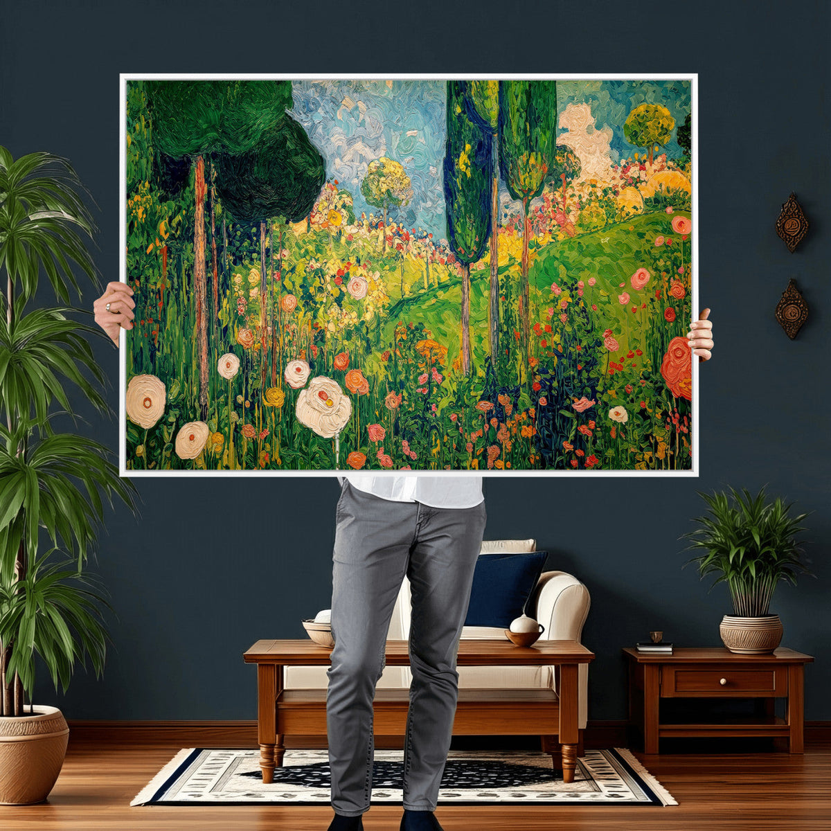 Gustav Klimt Boho Mountain Landscape Large Wall Art,