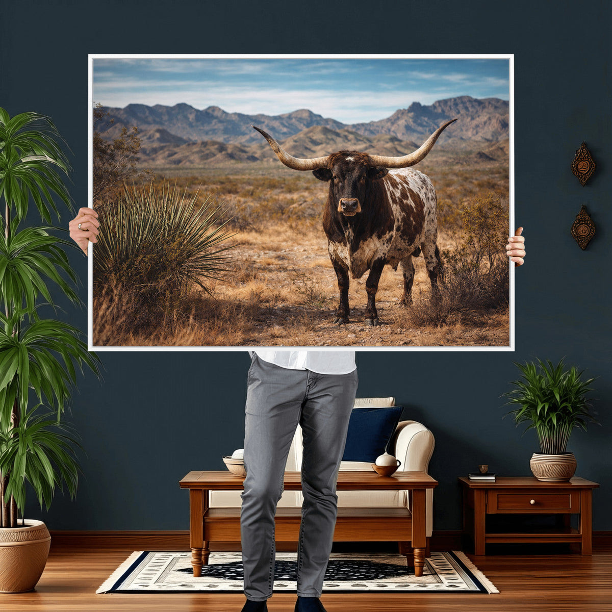 Texas Longhorn Canvas Wall Art Western Bull Desert Moody
