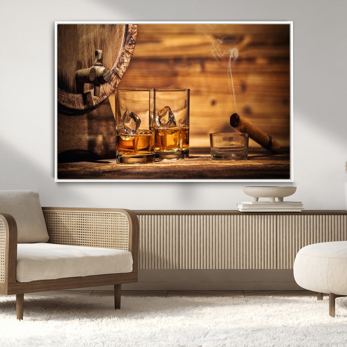 Rustic Whiskey and Barrel Canvas Print