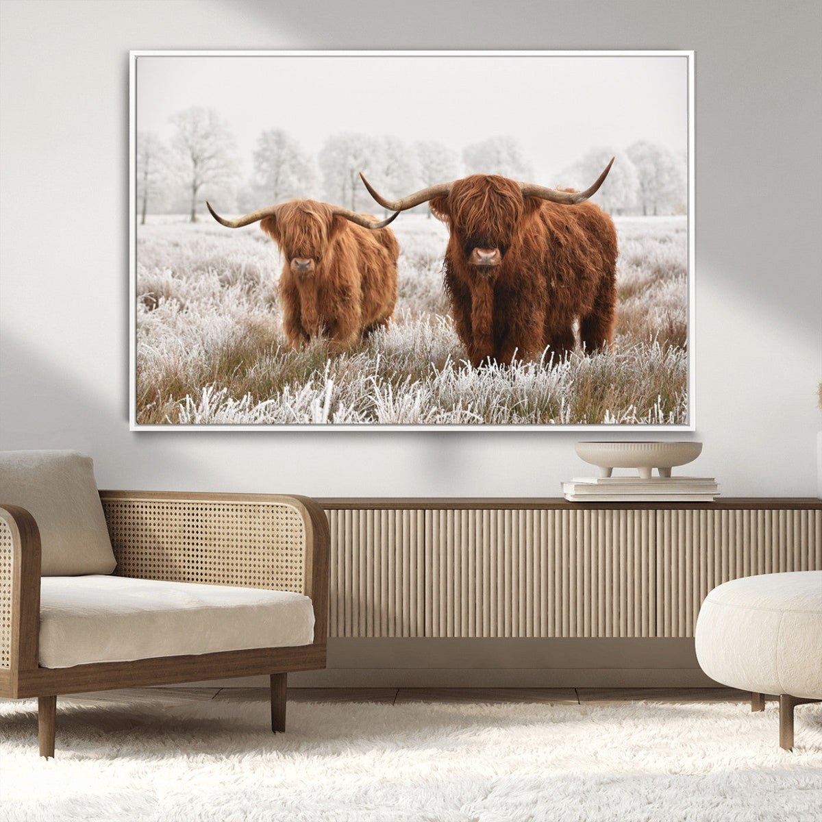 Longhorn Cattle Wall Art Canvas Print, Framed Farmhouse