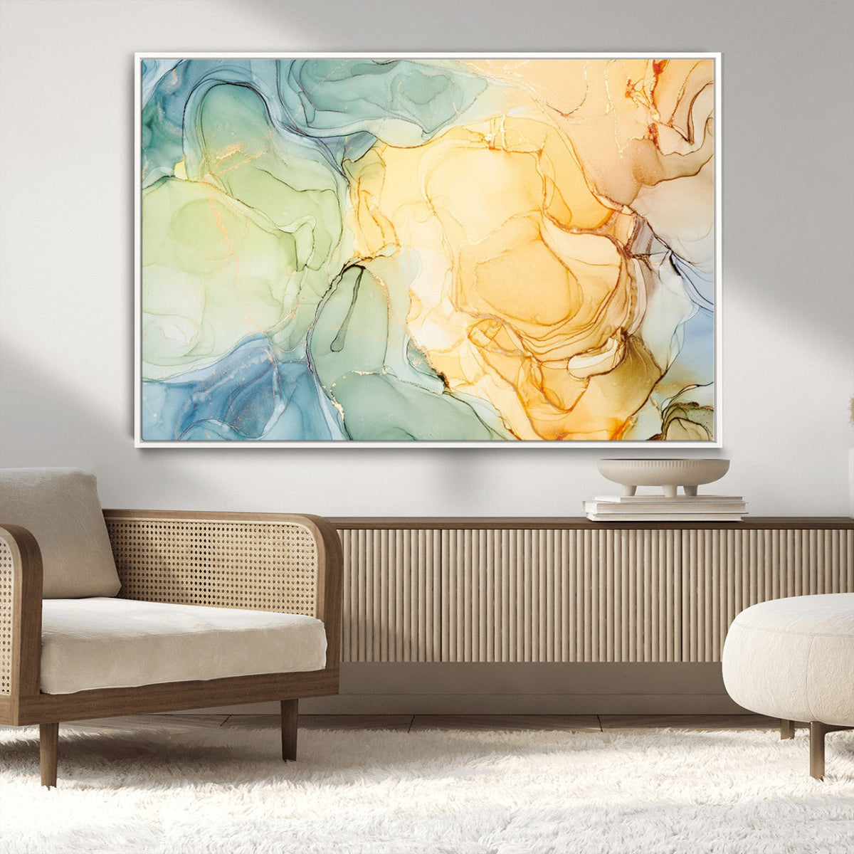 Green and Yellow Marble Fluid Effect Wall Art, Green and
