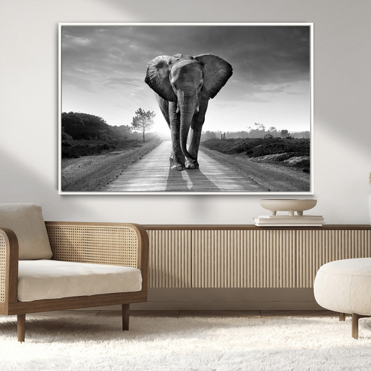 Black and White Elephant Wall Art Canvas Print