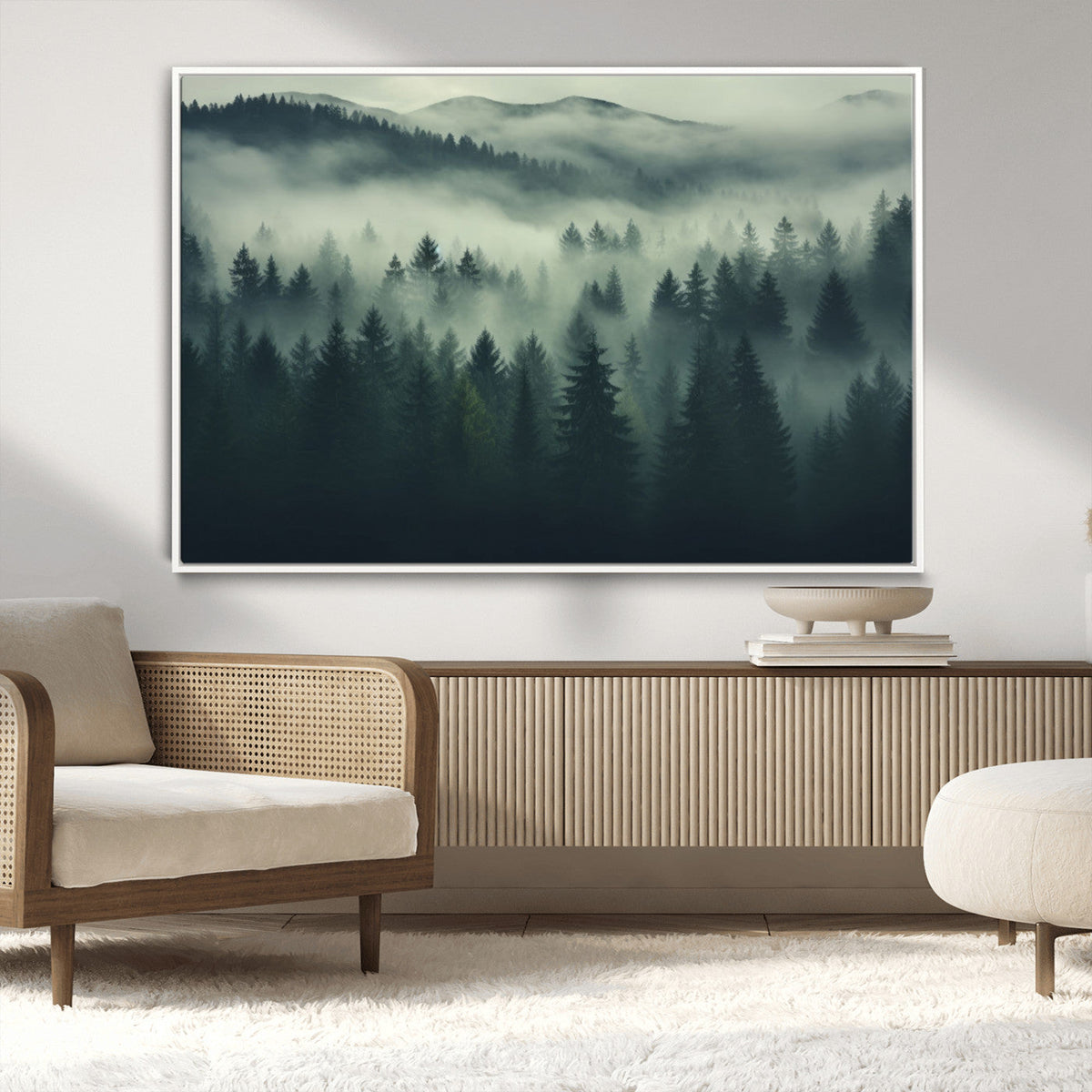 Misty Forest Wall Art Premium Canvas Print a Foggy and