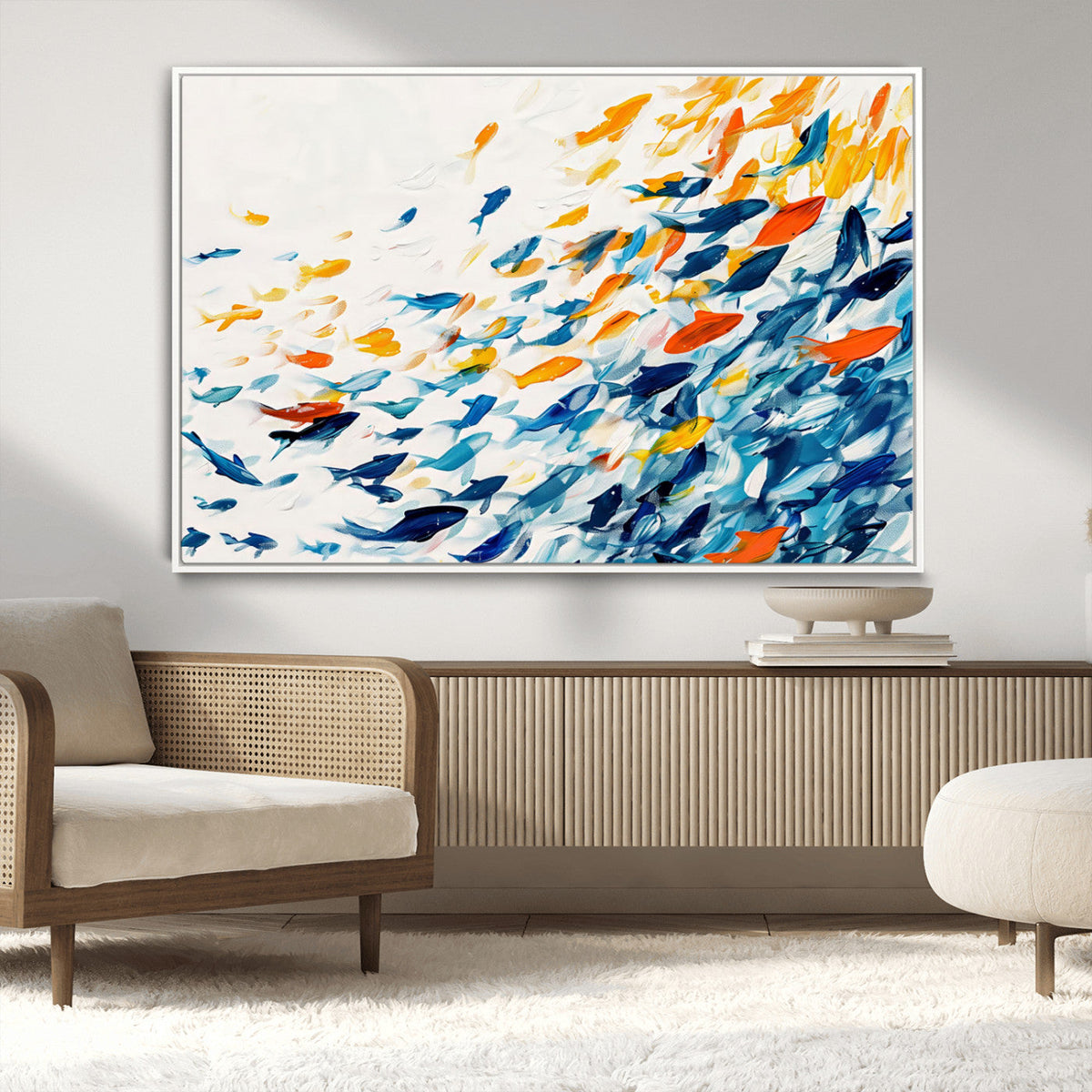 Abstract Fish Shoal Wall Art Canvas Print, Colorful Fish