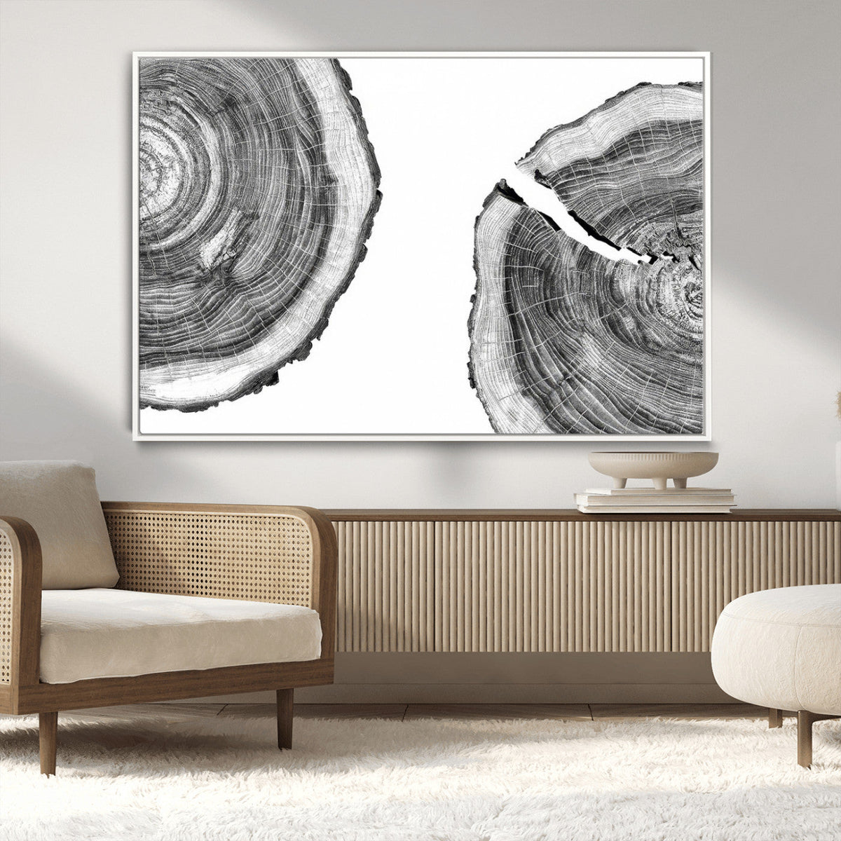 Abstract Large Tree Rings – Minimalist Black and White Wood