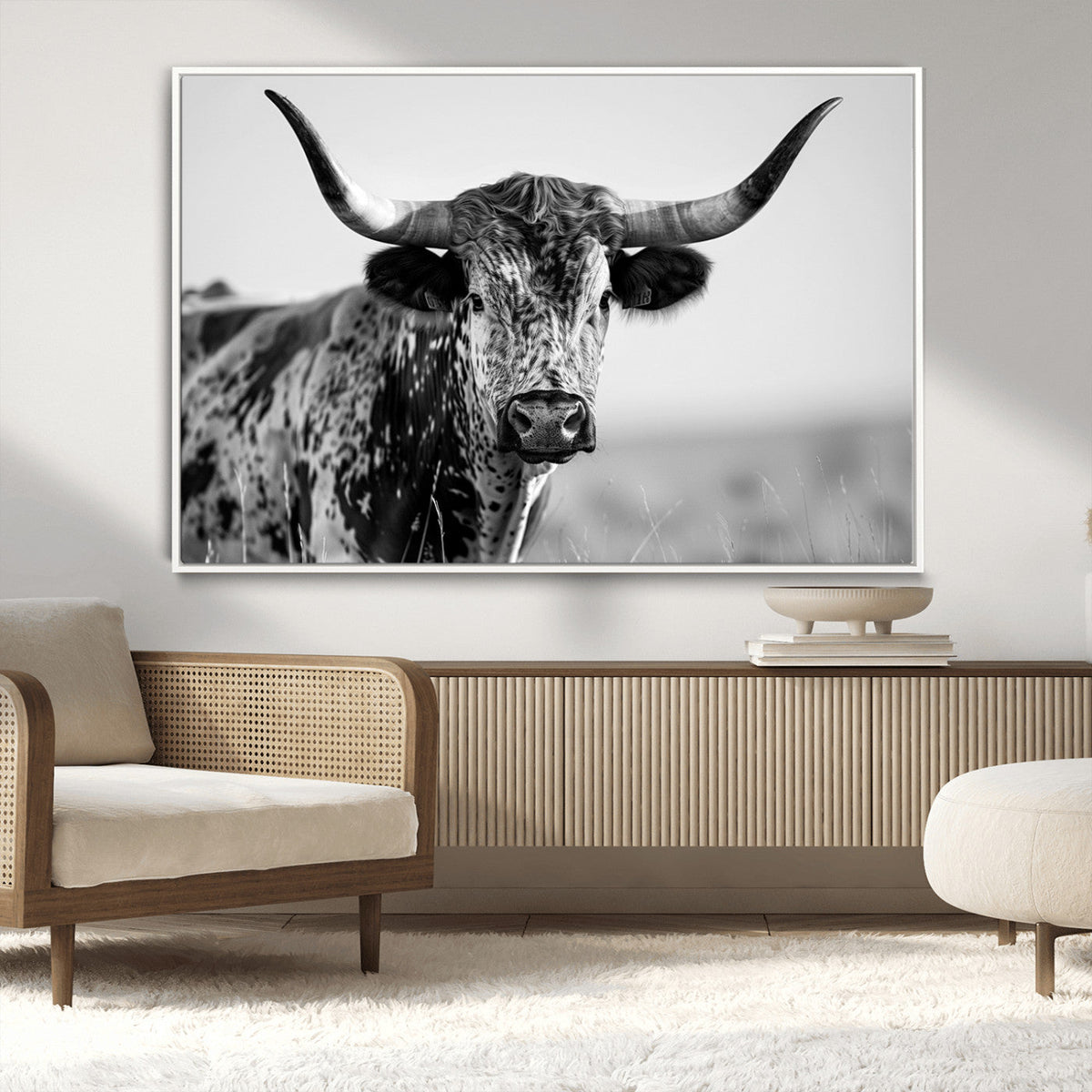 Texas Highland Cow Longhorn Canvas Print - Rustic Farmhouse