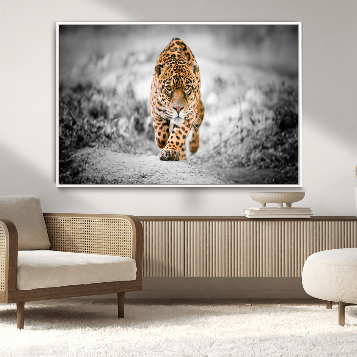 Jaguar Wall Art Canvas Print - Majestic Big Cat in Focused