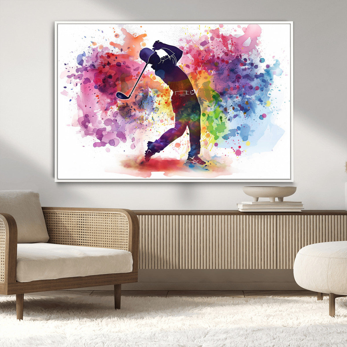 Colorful Golfer Swing Wall Art Canvas Print - Ready to Hang,
