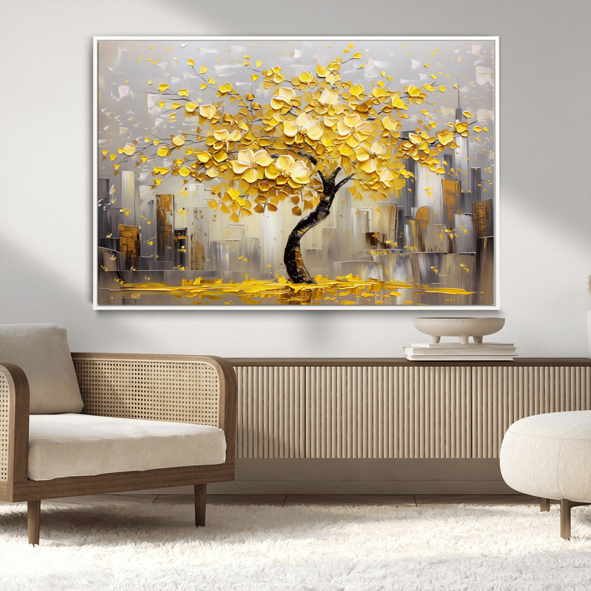 Golden Tree Canvas Print | Abstract Wall Art for Modern