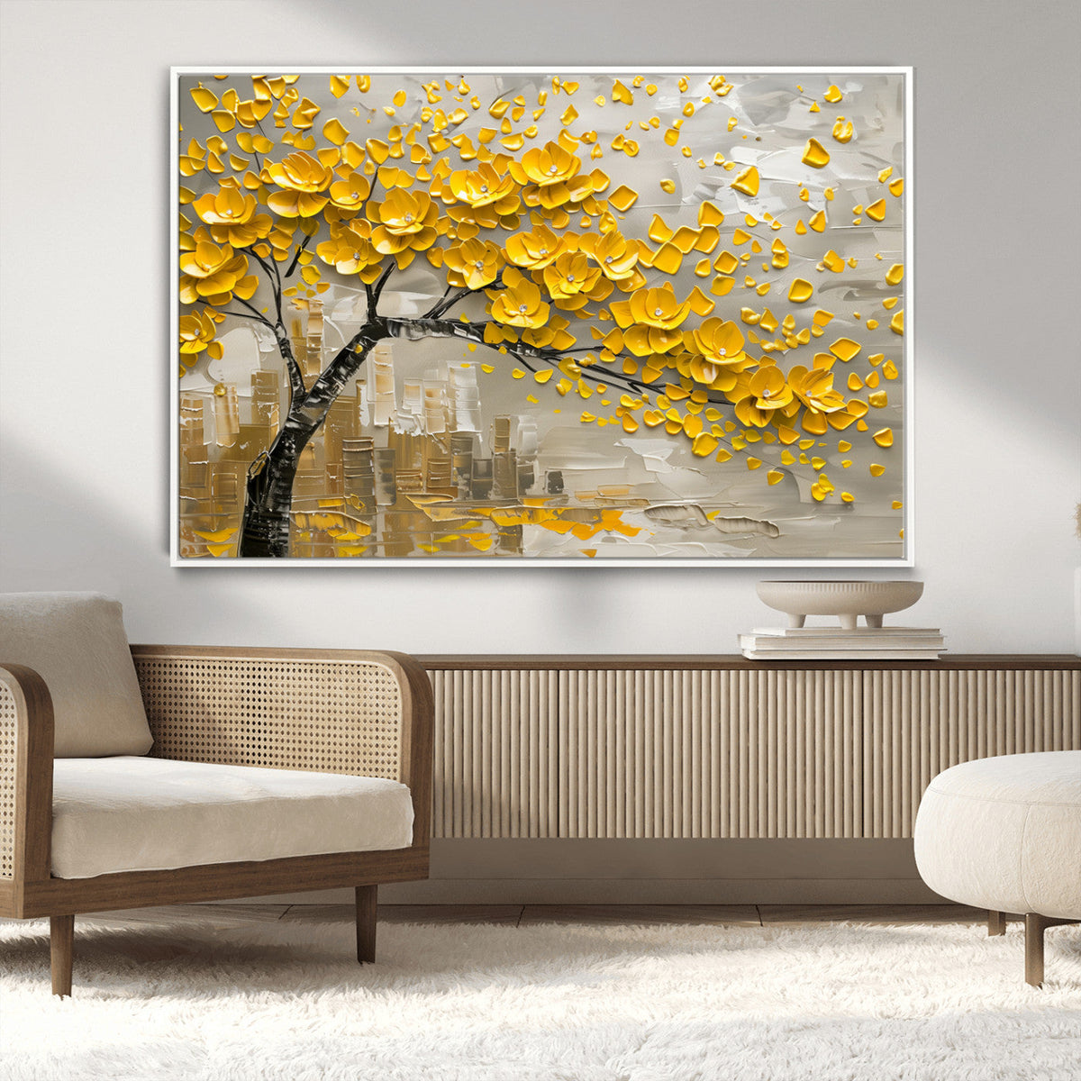Yellow Blossom Tree Canvas Wall Art - Floral Abstract Modern