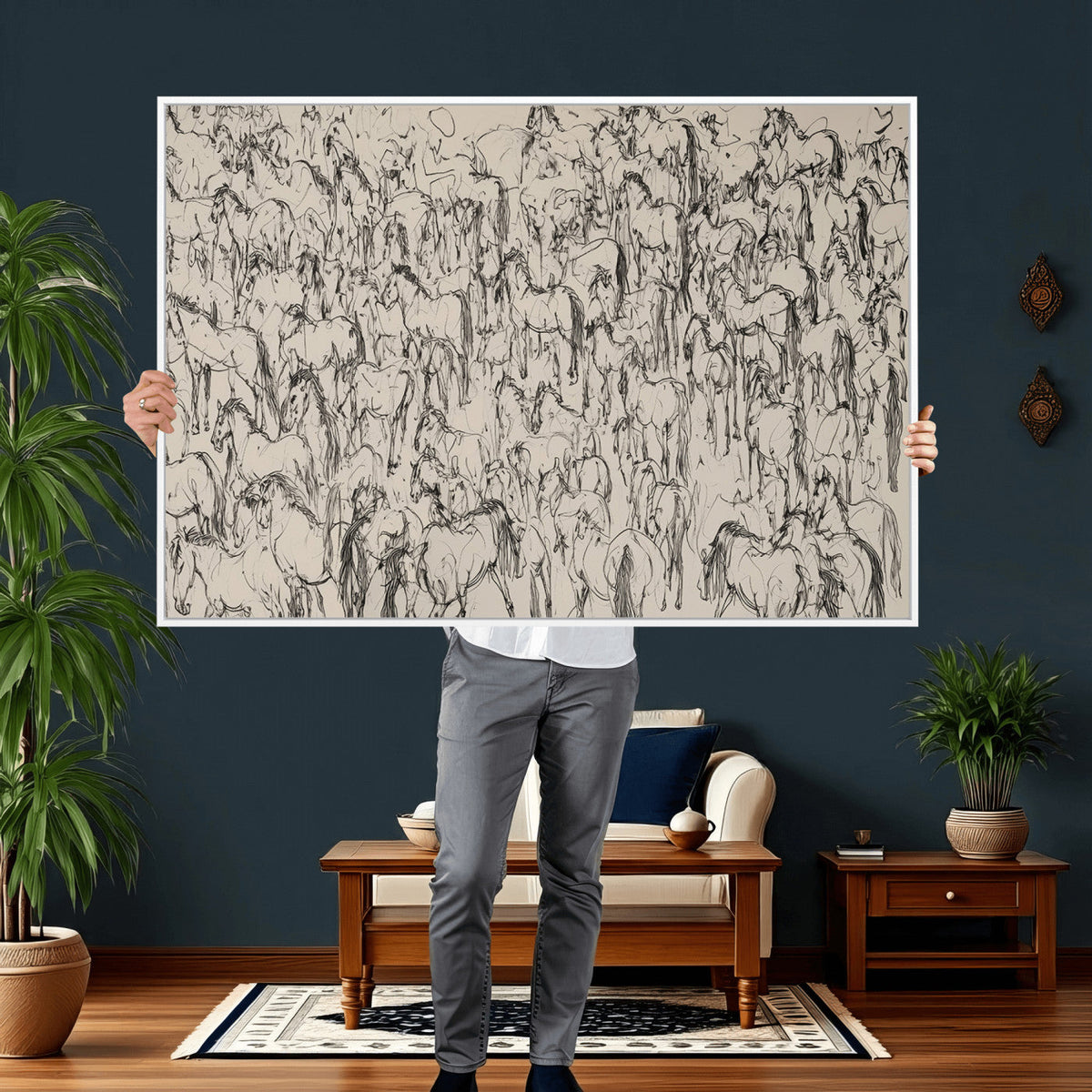 Abstract Horse Sketch Wall Art | Ready to Hang and Framed |