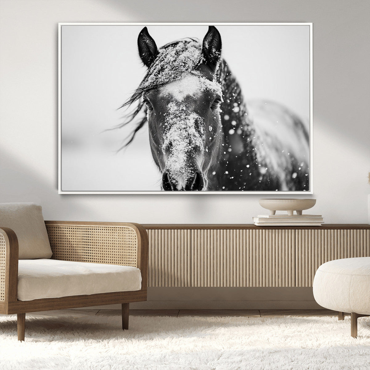 Western Wall Art | Black and White Winter Horse Wall Art |