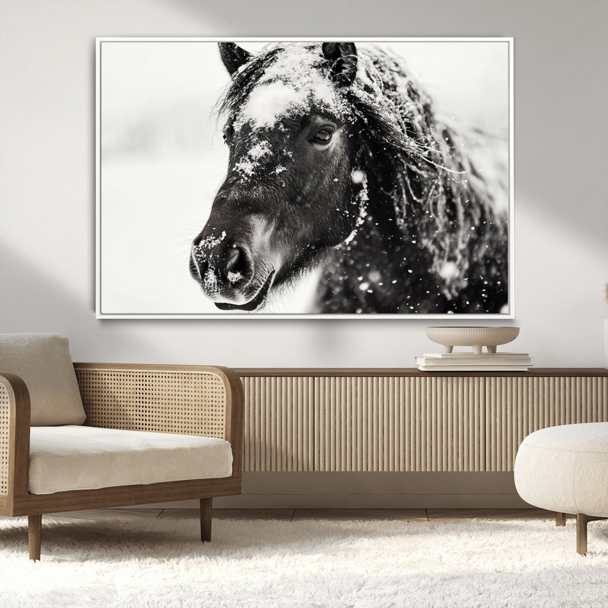 Framed Black and White Horse Wall Art | Ready to Hang and