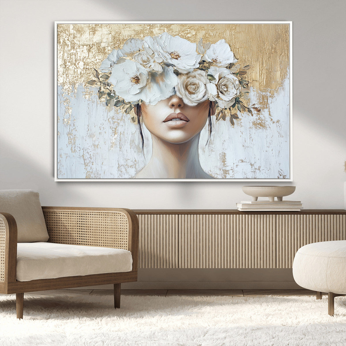 Golden Petal Wall Art - Canvas Print Flower Head Woman