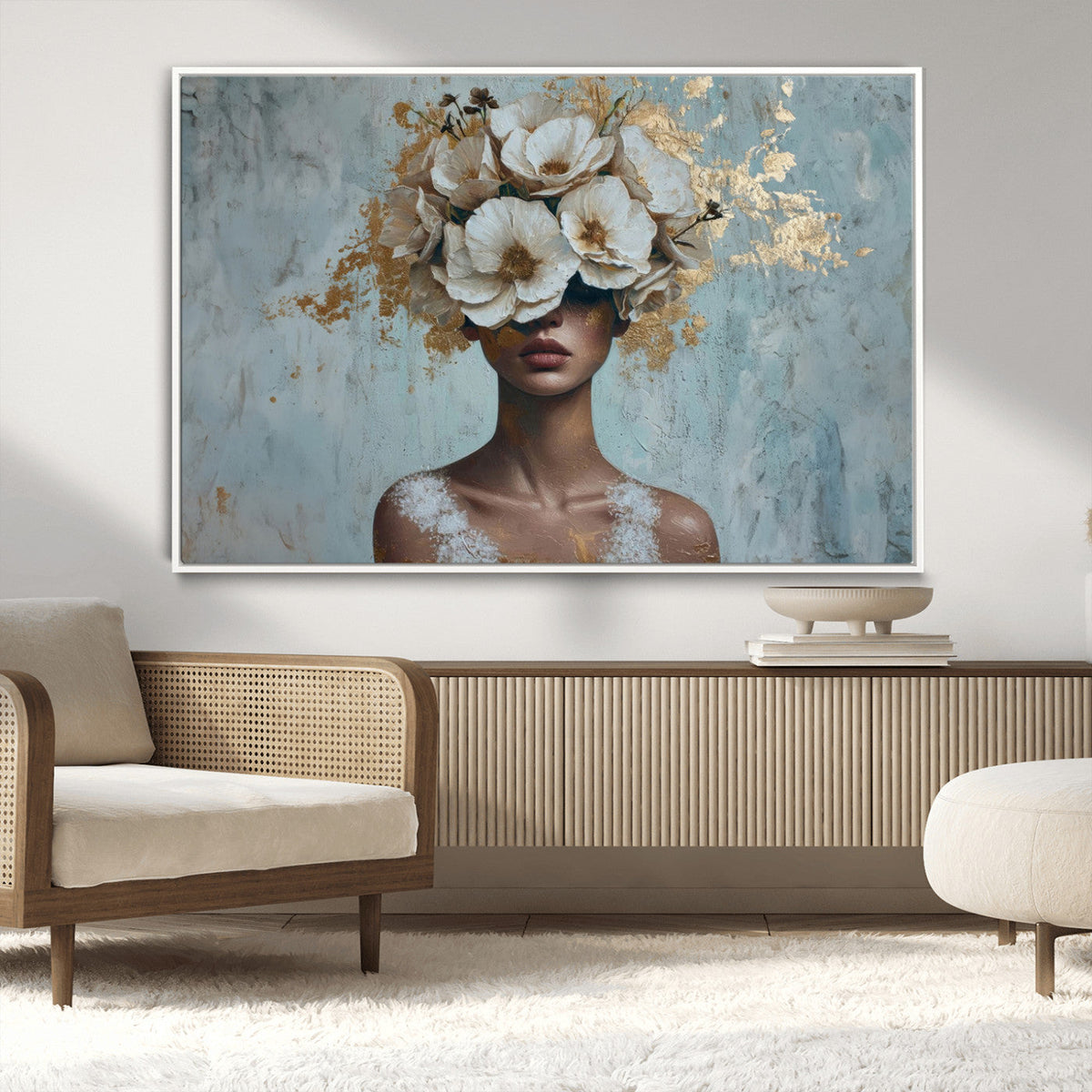 Golden Petal Wall Art - Petal Silhouette Woman Wall Art