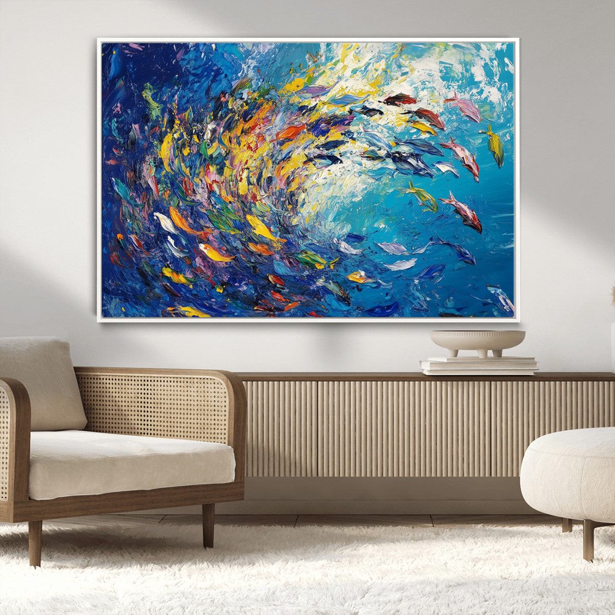 Colorful Swirling Fish School Wall Art Canvas Print |