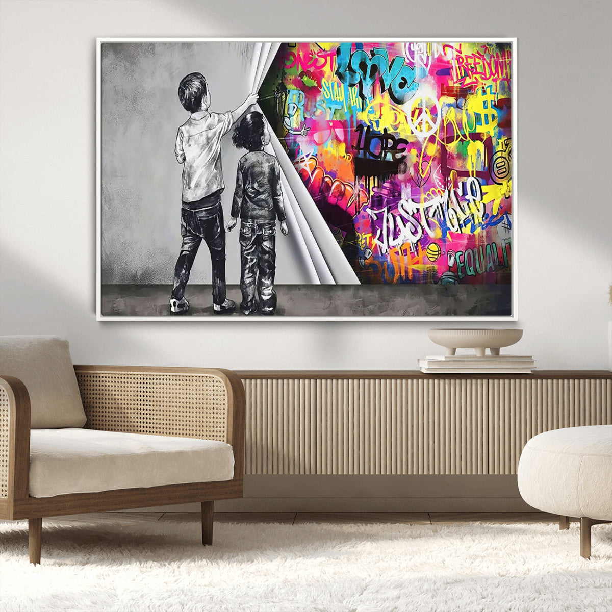 Banksy Print - Street Art Canvas Wall Art - Kids Revealing