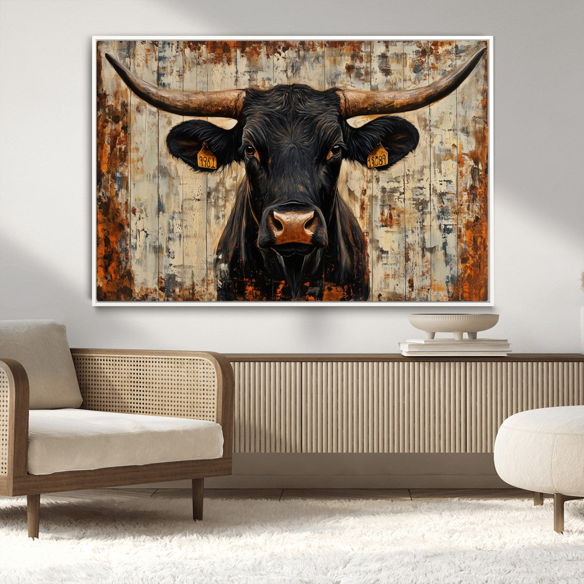 Rustic Texas Artwork Wall Art Canvas Print - Abstract Cow