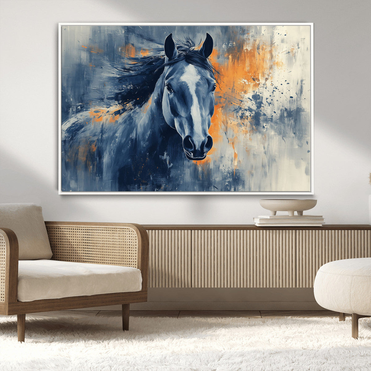 Abstract Blue Horse Wall Art Print Canvas | Horse Wall Art