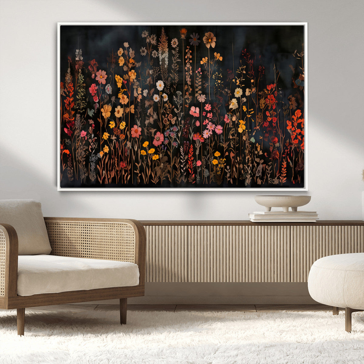 Large Floral Painting Print Illustration Flowers Canvas Wall
