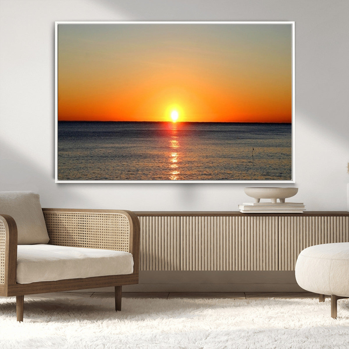 Golden Horizon Sunset Over Ocean Wall Art Canvas Print –