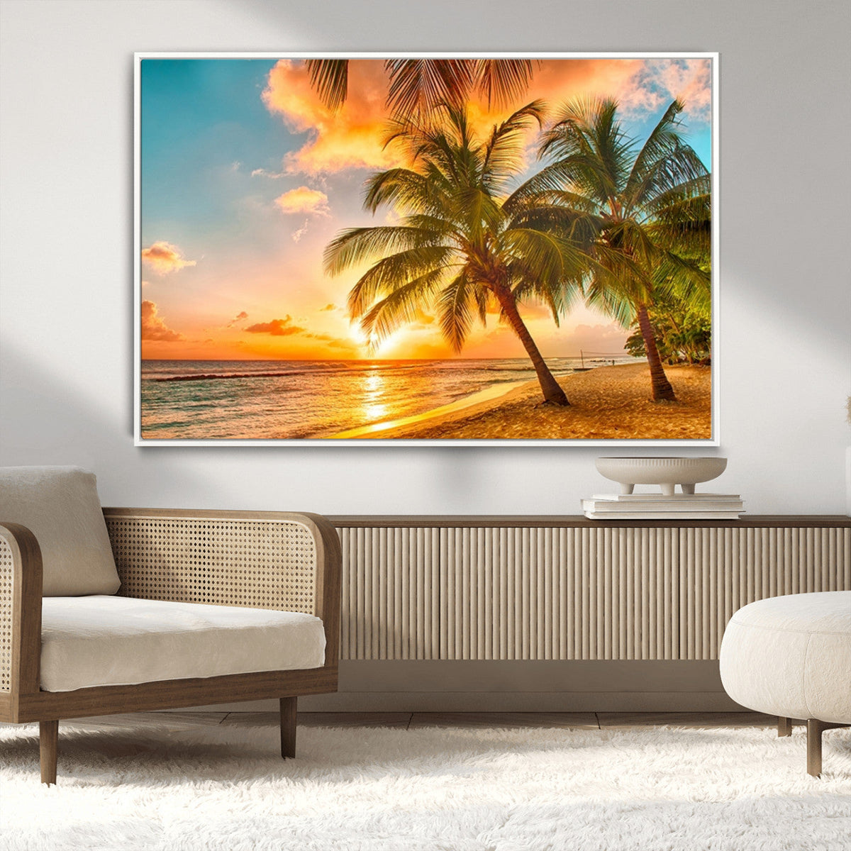 Tropical Sunset Beach Canvas Wall Art Print – Vibrant Palm