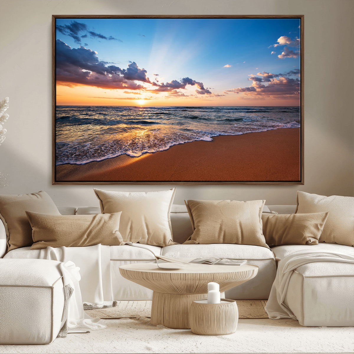 Serene Ocean Sunset Canvas Print, Golden Hour Beach Wall