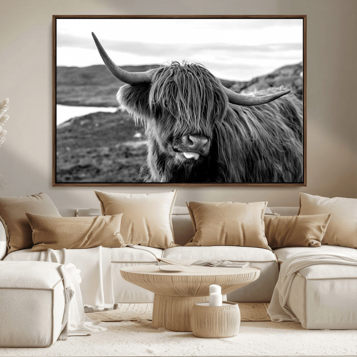 Longhorn Steer Canvas Print Wall Art, Highland Cow Canvas