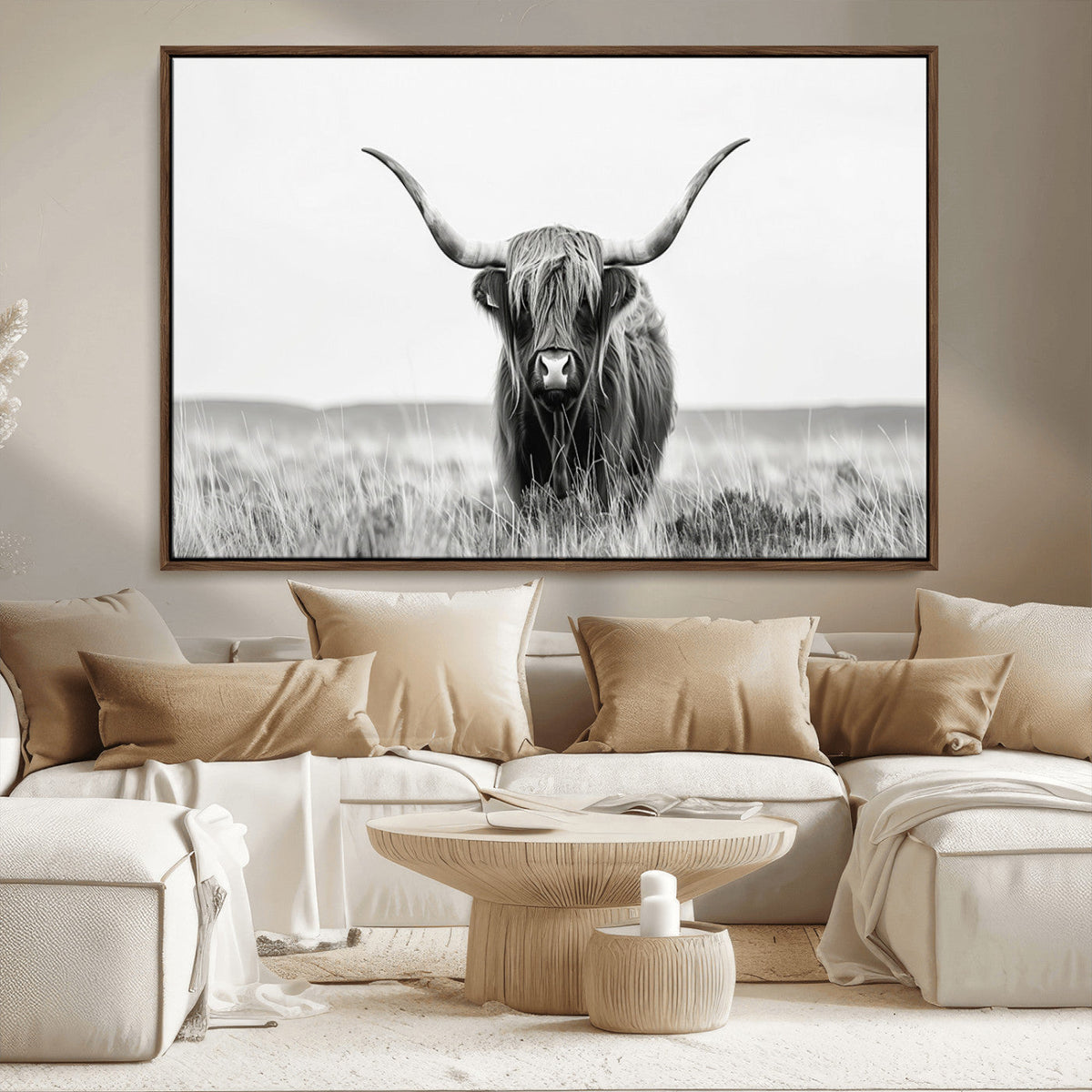 Highland Cow Canvas Wall Art – Majestic Beauty in Black and