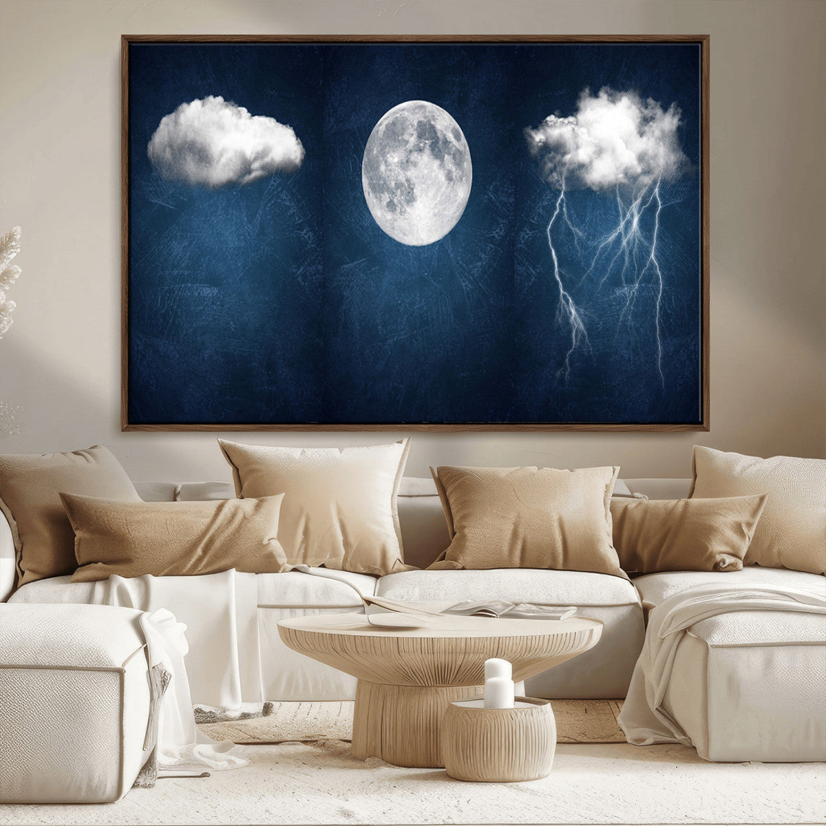Dark Blue Cloud Art, 3 Piece Indigo Blue Wall Art, Aesthetic