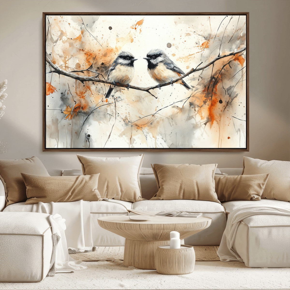 Abstract Watercolor Chickadee Bird Canvas Wall Art Print -
