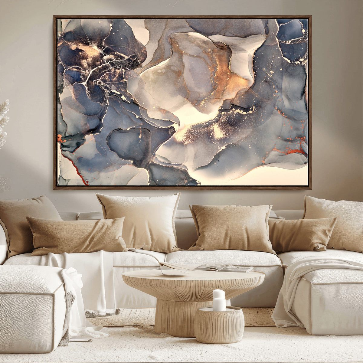 Abstract Blue and Gold Wall Art - Fluid Ink Artwork - Modern