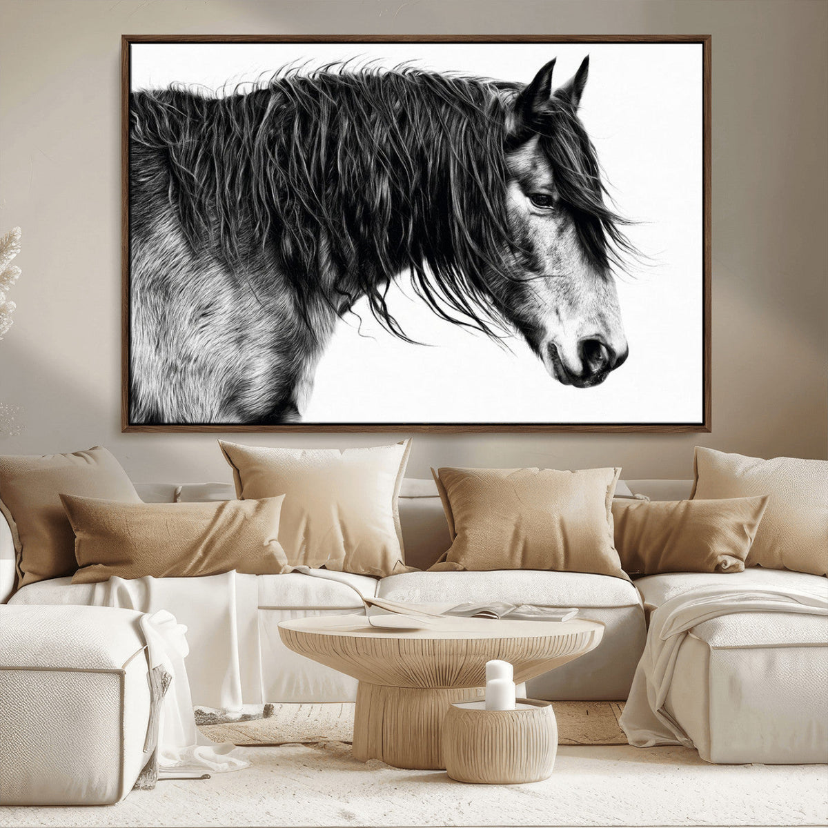 Black Horse Wall Art Canvas Print – Elegant Farmhouse Decor