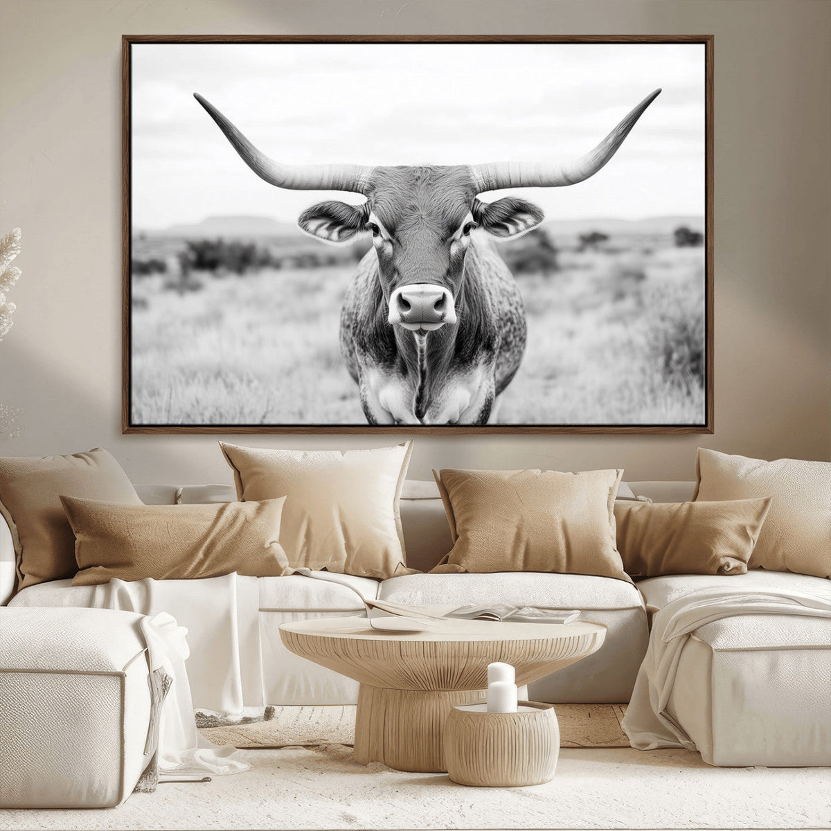 Highland Cow Wall Art Canvas Print – Black and White Western