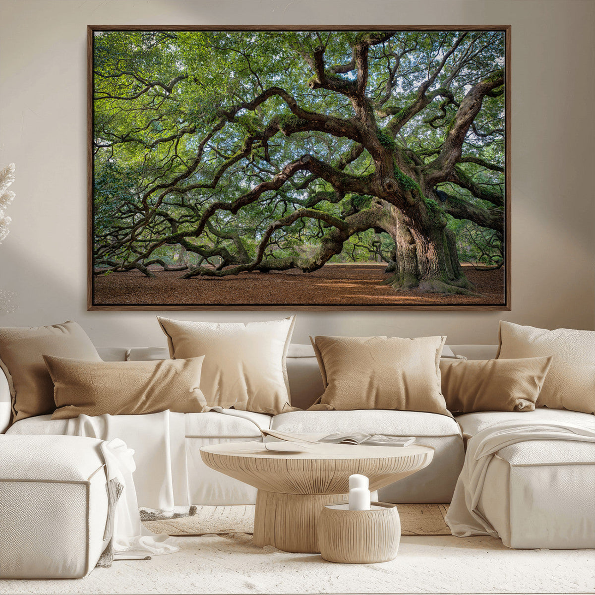 Historic Tree Wall Art – Framed Mossy Branch Canvas Artwork,