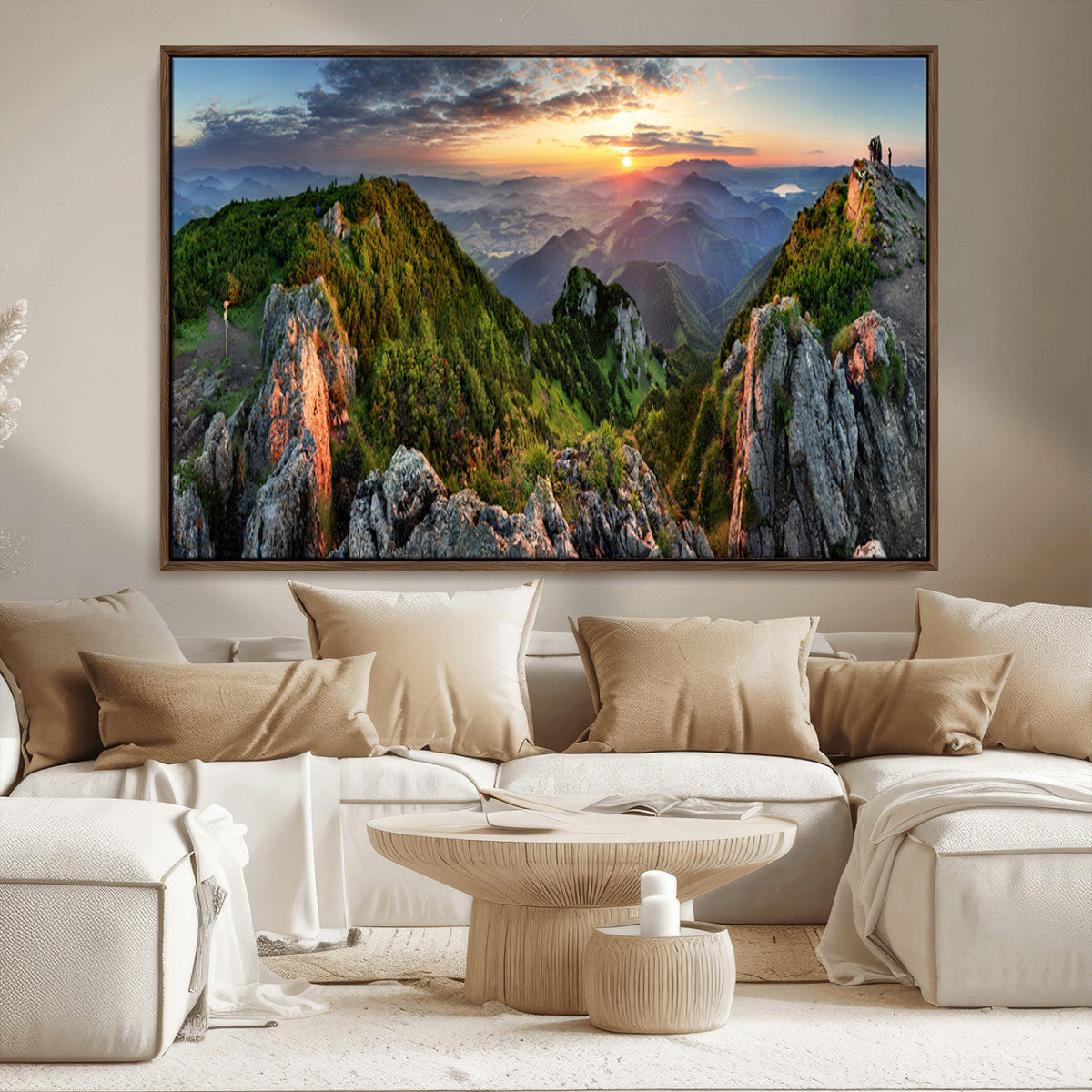 Mountain Sunset Panoramic Wall Art Canvas Print – Framed