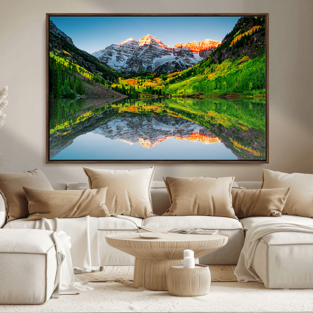 Sunrise Maroon Bells Lake Wall Art Canvas Print – Framed Elk