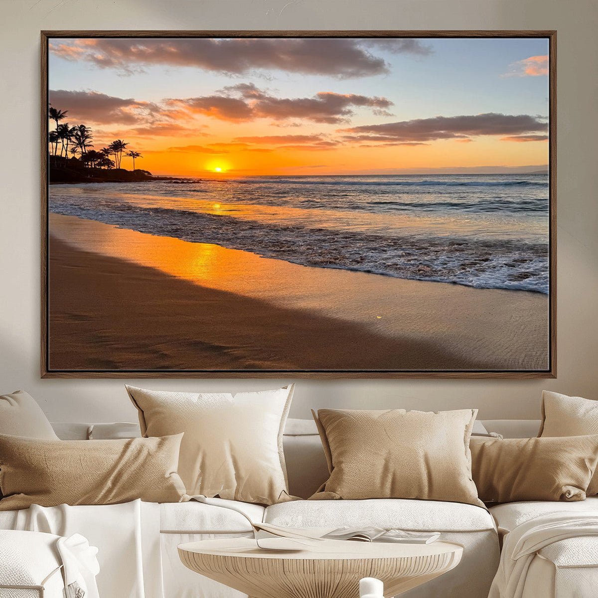 Tropical Beach Wall Art – Framed Sunset Ocean Canvas