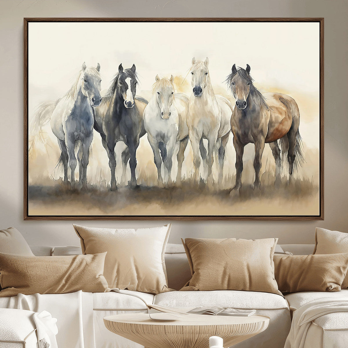 Wild Horses Wall Art Canvas Print, Framed Running Horses Art