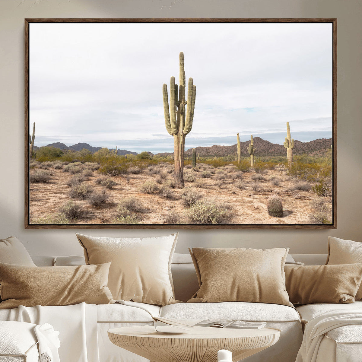 Saguaro Cactus Wall Art – Framed Desert Canvas Artwork,