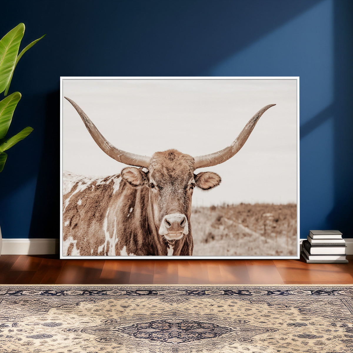 Longhorn Cow Wall Art Canvas Print – Framed Texas Ranch