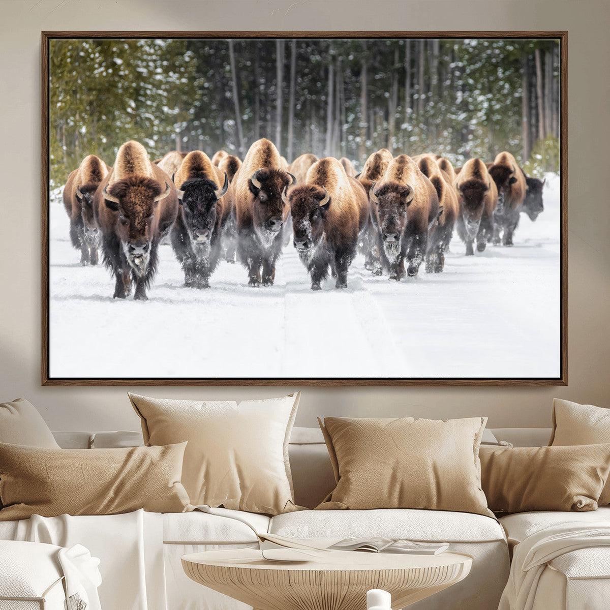 American Bison Herd Wall Art Canvas Print – Powerful Winter