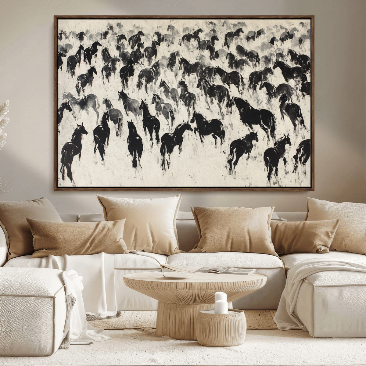 Wild Horse Stampede Wall Art Canvas Print – Monochrome